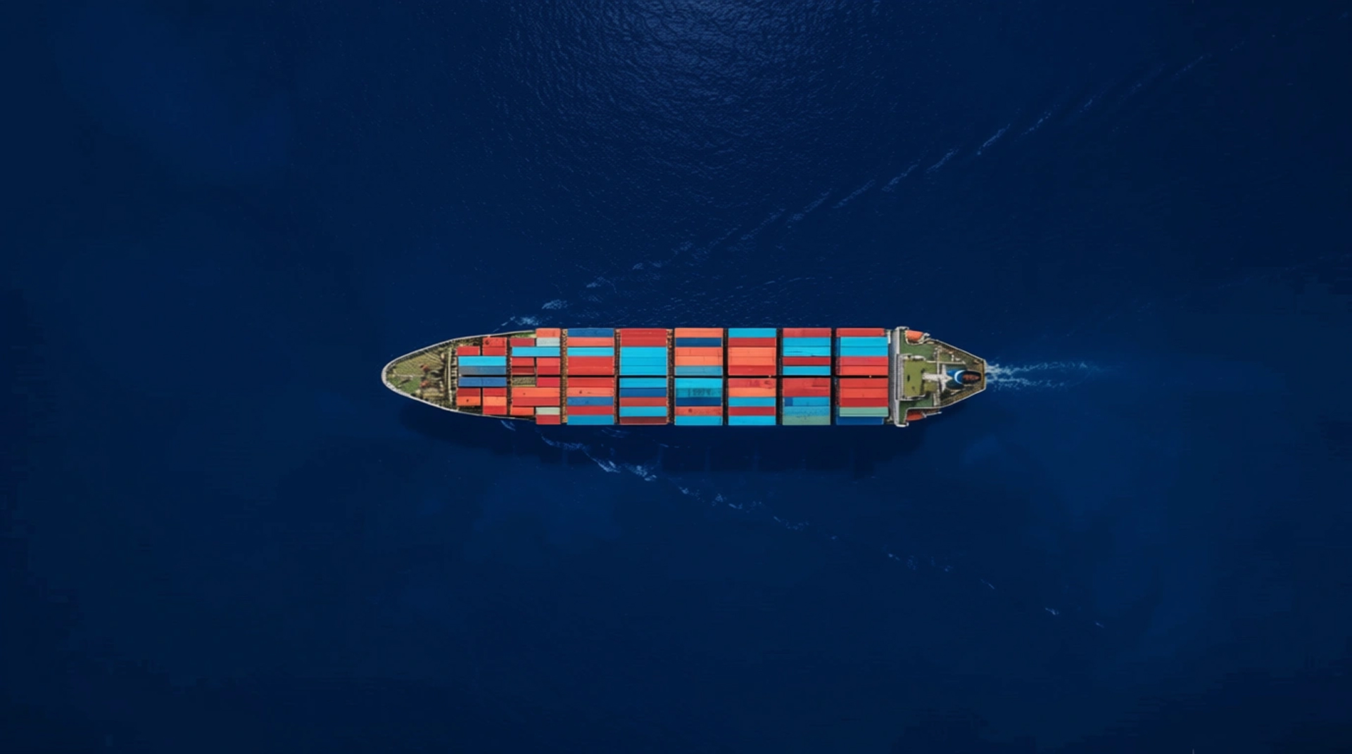 Aerial view of a container ship at sea